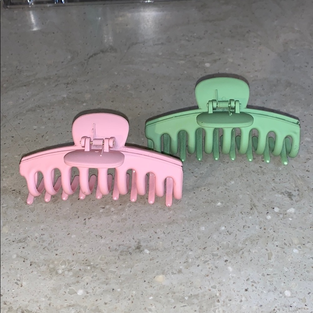 Pink and Green Large Hair Clips